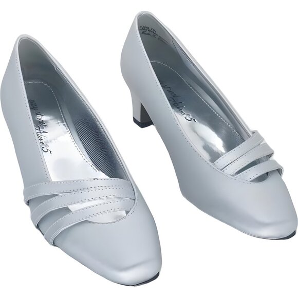 Easy Street Entice Silver Satin Square Toe Pumps Women's US 7W - Picture 1 of 6
